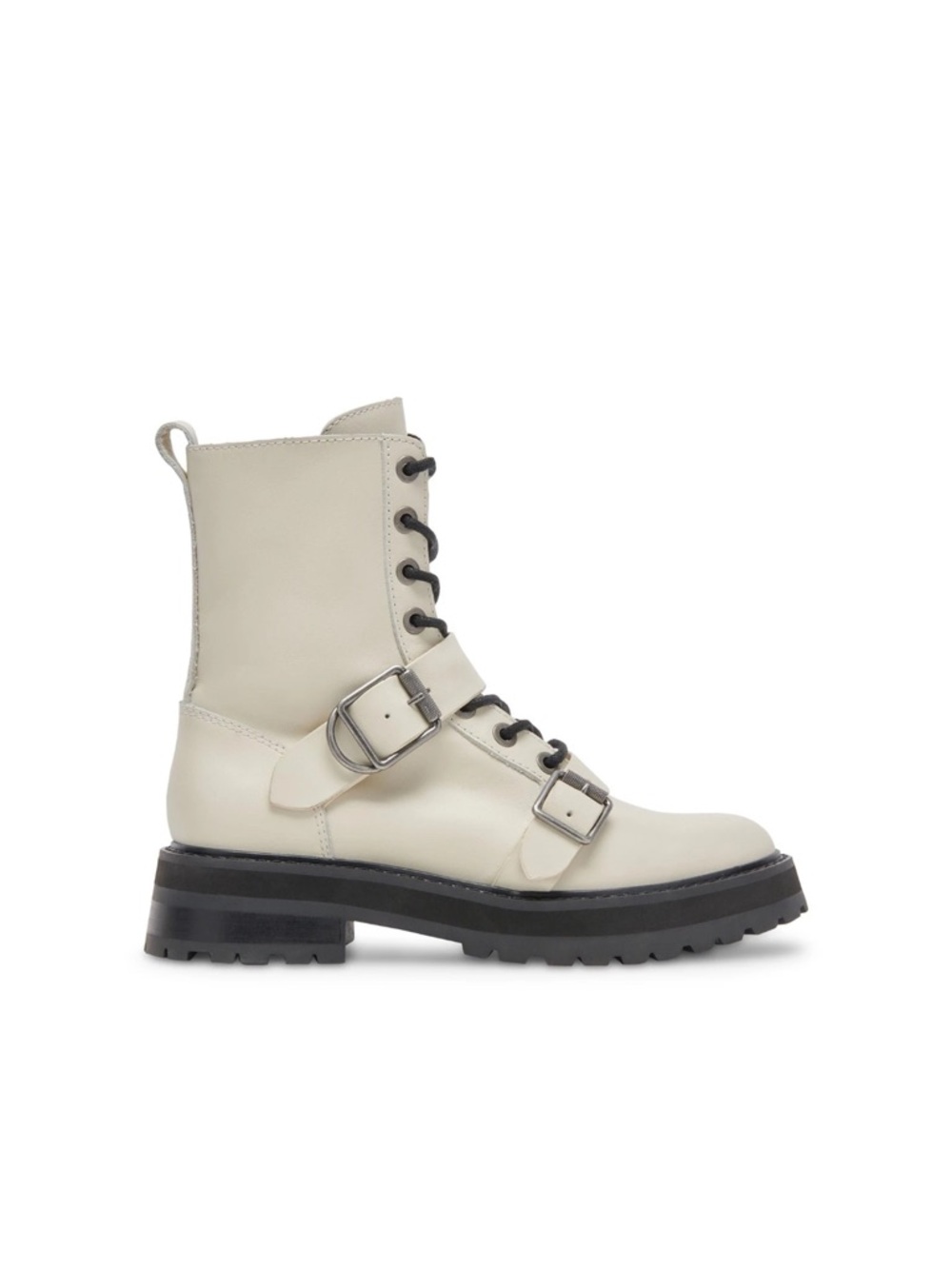 Dolce Vita White Lace-Up Combat Boots with Black Laces - Picture 6 of 7